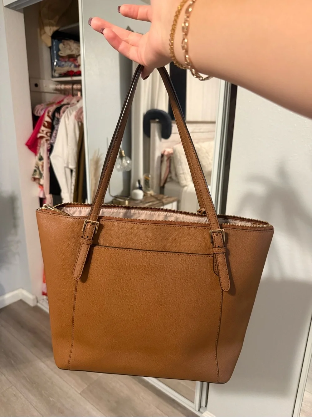 Michael Kors Cognac Saffiano Leather Tote with Gold Accent - Picture 2 of 4